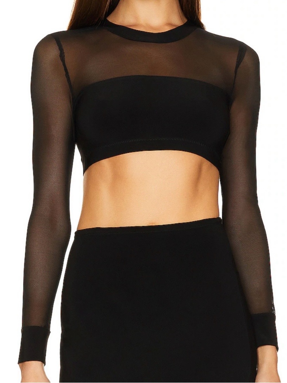 Norma Kamali Black Mesh Banded Midriff Crop Top XL NWT